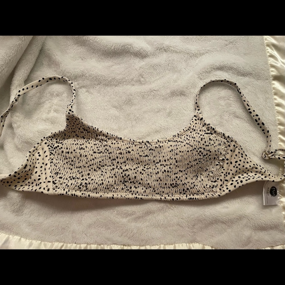 Cream leopard spot bikini top ruched
